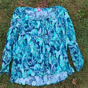 Lilly Pulitzer Long Sleeve Cotton Blouse Zoo Print